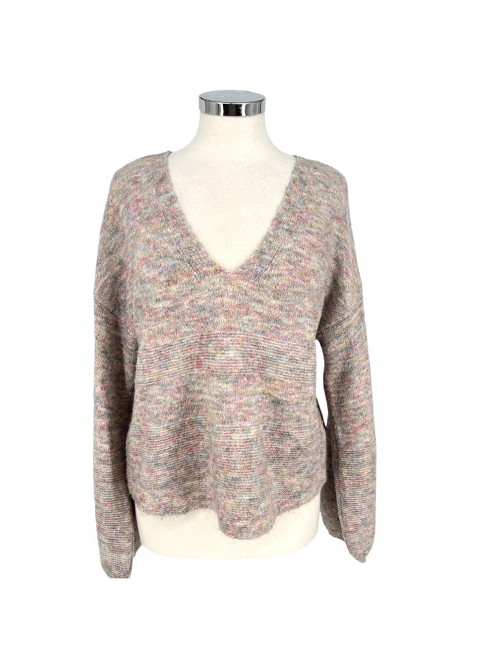 Gentle Fawn V-Neck Sweater Pink Blue Multicolor Size Small Boho Cottagecore